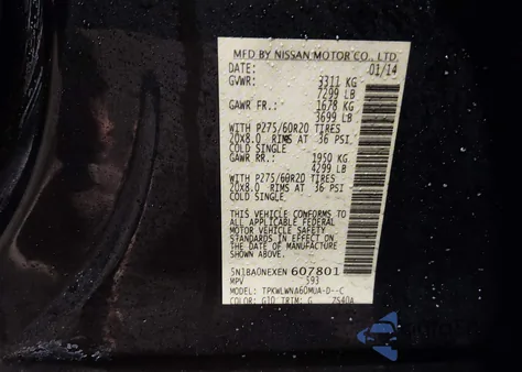 2014 Nissan Armada Platinum from USA, damaged, VIN 5N1BA0NEXEN607801